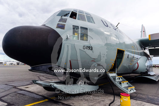 A US air force Hercules waits on the tarmac before departing for Antarctica. Antarctica New Zealand, Christchurch, New Zealand.