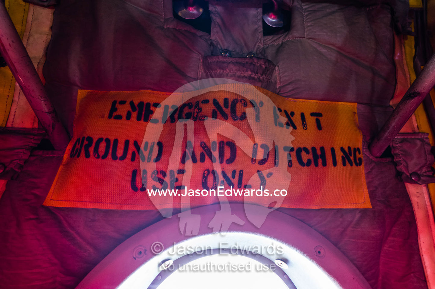 An emergency escape exit on a US Air force Hercules plane. Southern Ocean, between New Zealand and Antarctica.