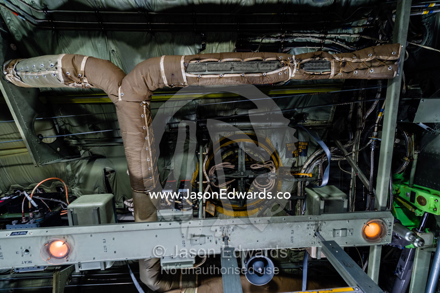 An emergency escape exit on a US Air force Hercules plane. Southern Ocean, between New Zealand and Antarctica.