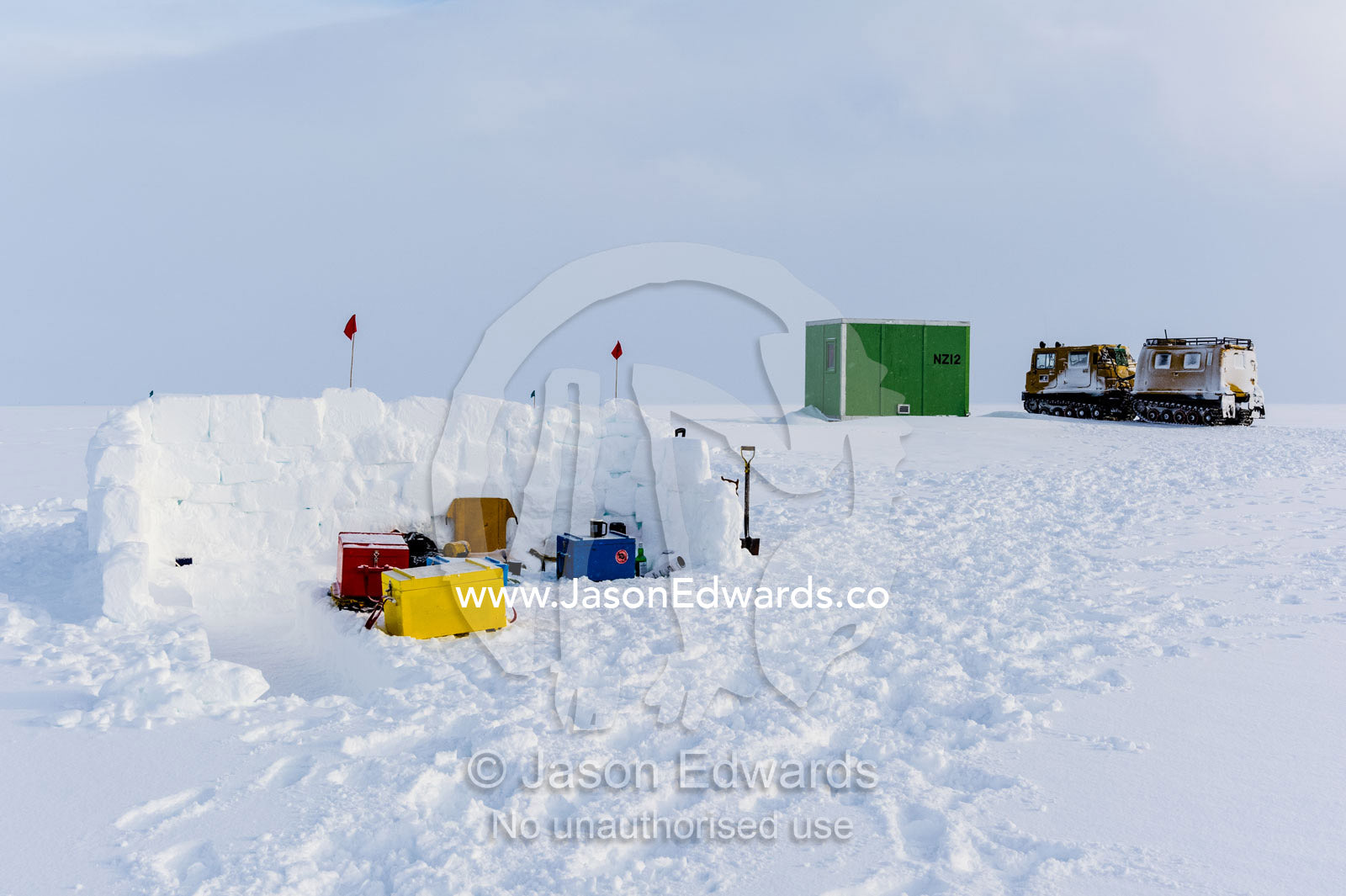 A kitchen shelter made from ice bricks on the Ross Ice Shelf. Windless Bight, Ross Ice Shelf, Ross Island, Antarctica.