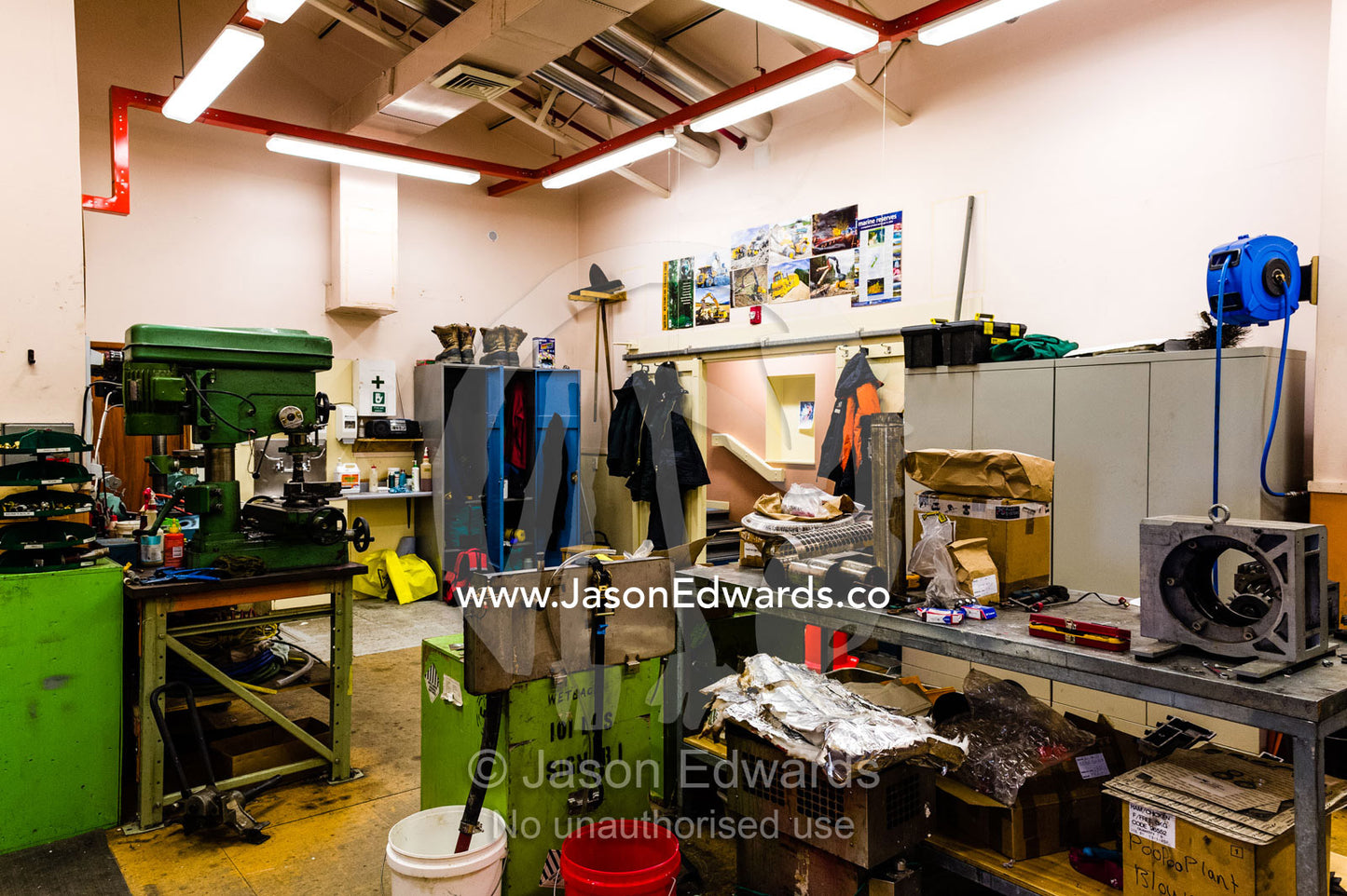 A workbench in a tradesman workshop in a research base in Antarctica. Scott Base, Pram Point, Hut Point Peninsula, Ross Island, Antarctica.