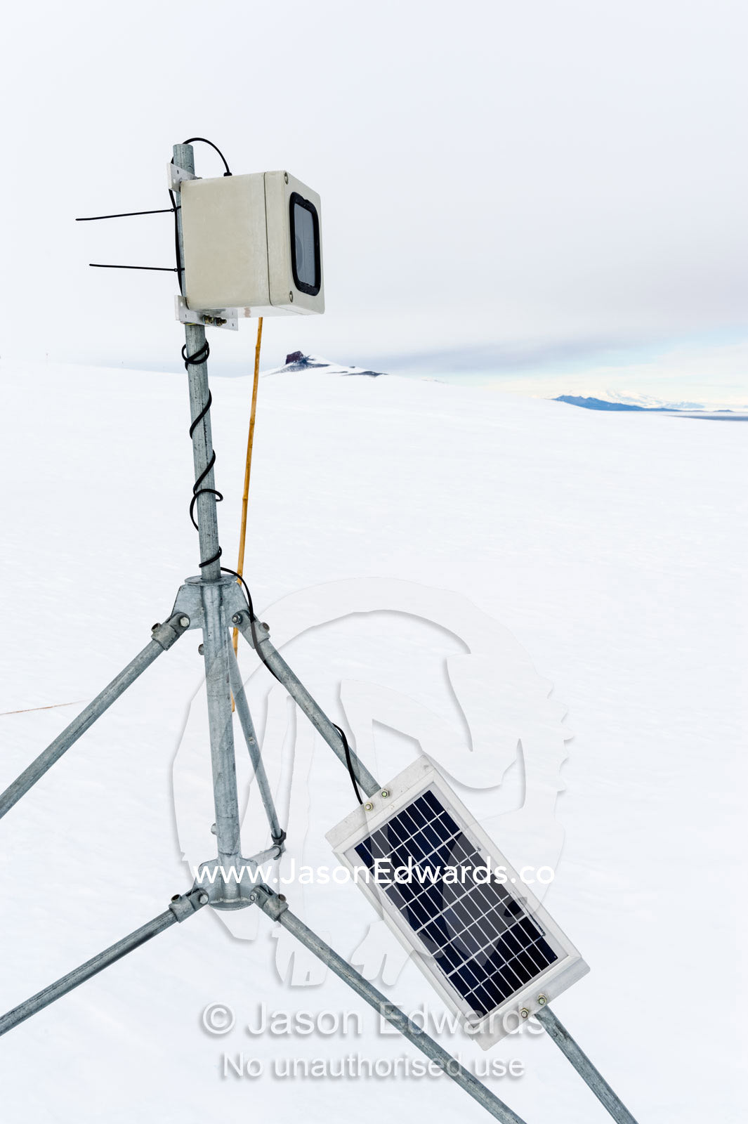 A remote control camera capturing time lapse photographs of Weddell Seals and sea ice movements. Turtle Rock, Erebus Bay, McMurdo Sound, Ross Island, Antarctica.