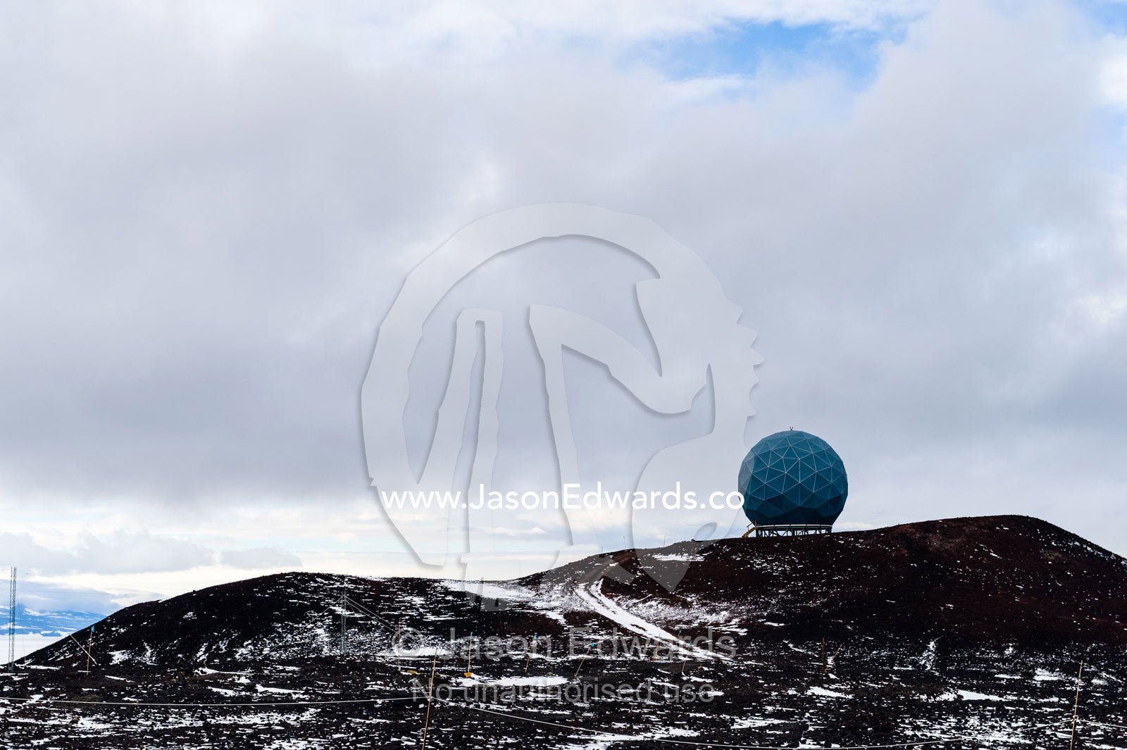 The Satellite Earth Station Dome SES on a mountaintop in Antarctica. Arrival Heights, Ross Island, Antarctica.