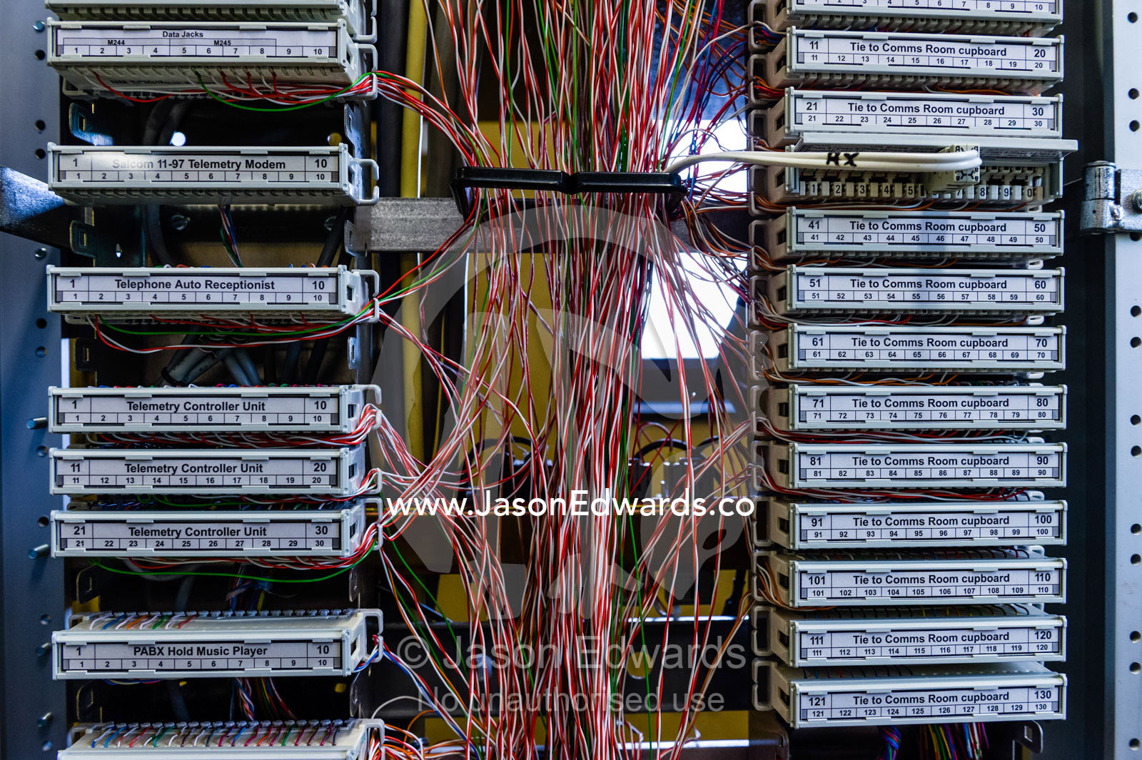 Intermediate distribution frames which allow a flexible connection frame for inter-connecting pieces of equipment. Scott Base, Pram Point, Hut Point Peninsula, Ross Island, Antarctica.