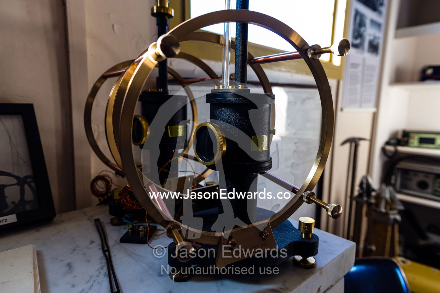 An antique magnetic measuring instrument in the TAE Hut a museum in Antarctica. TAE Hut, Trans Antarctic Expedition Hut, Scott Base, Pram Point, Hut Point Peninsula, Ross Island, Antarctica.