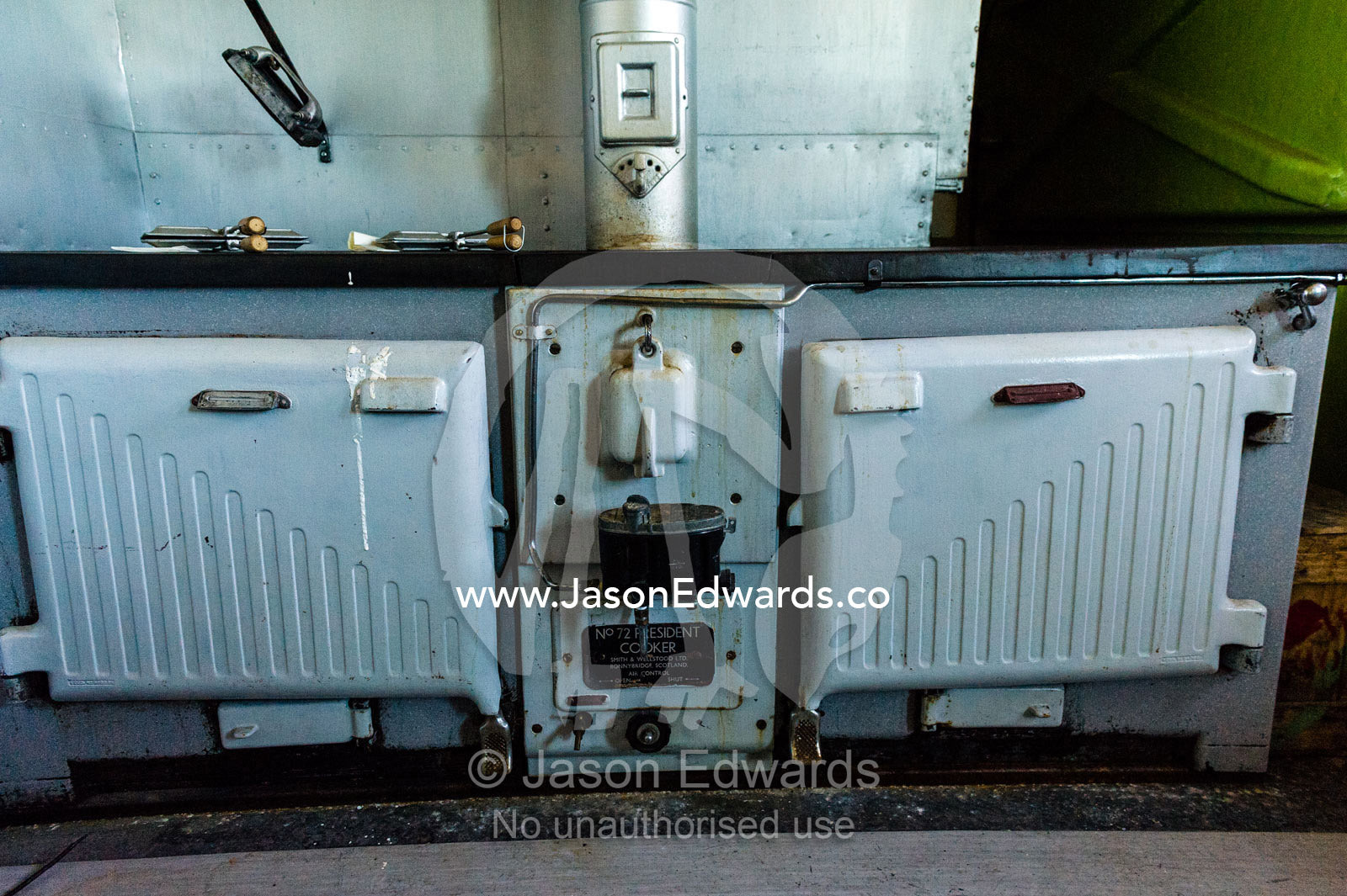 An antique galley stove in the kitchen of the TAE Hut a museum in Antarctica. TAE Hut, Trans Antarctic Expedition Hut, Scott Base, Pram Point, Hut Point Peninsula, Ross Island, Antarctica.