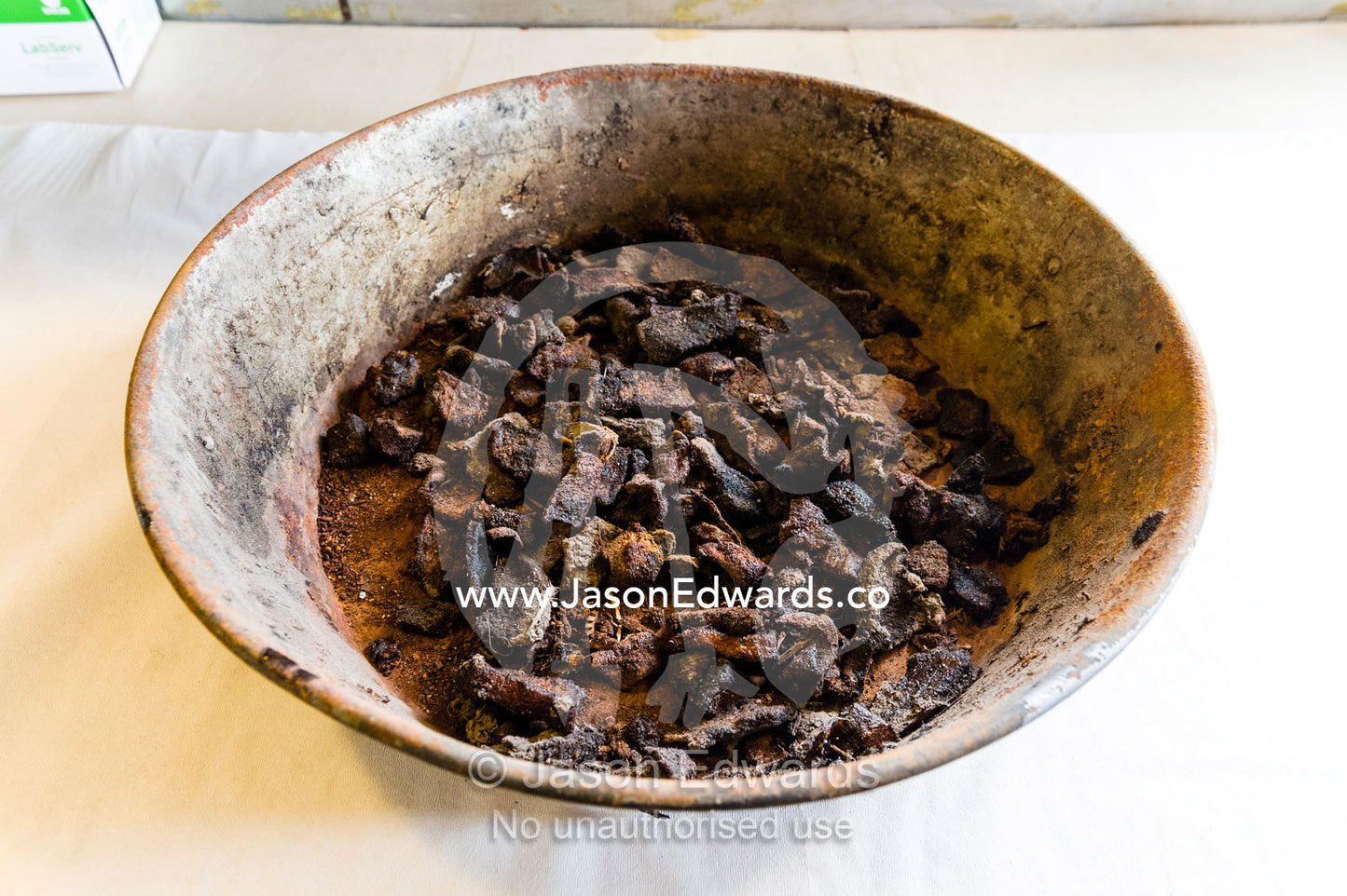 An Antarctic Heritage Trust expert preserves seal meat in a frying pan from Discovery Hut. Scott Base, Pram Point, Hut Point Peninsula, Ross Island, Antarctica.