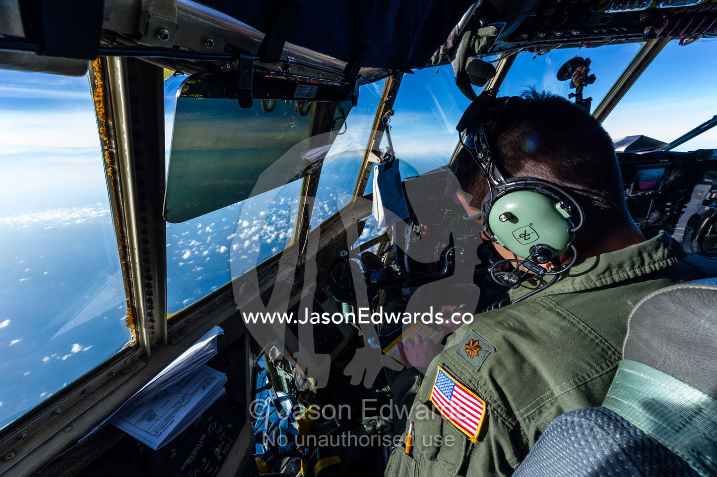 The flight crew of a US Air force Hercules flying to New Zealand from Antarctica. Ross Sea, Antarctica.