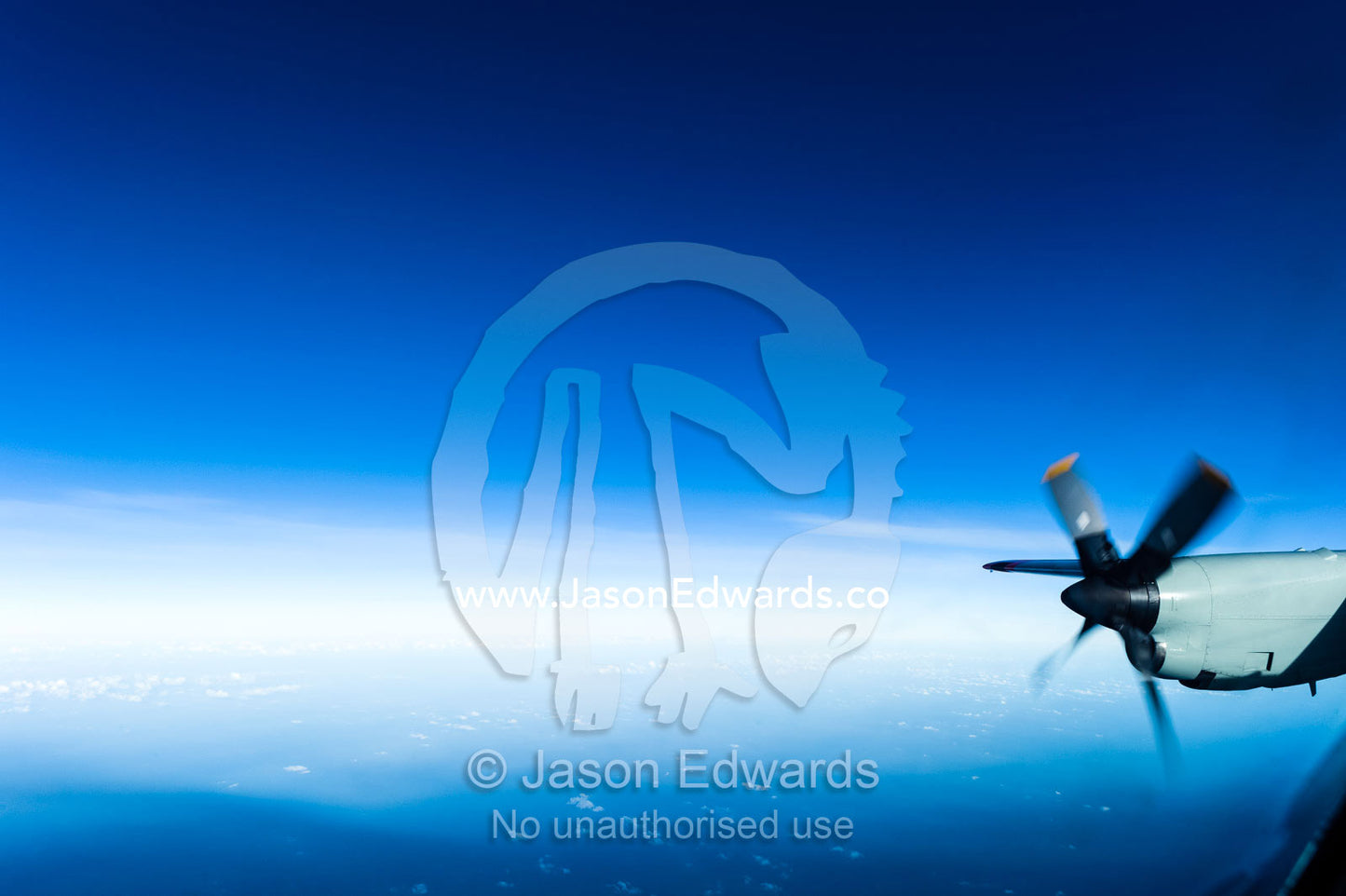 The propeller of a US Air force Hercules in flight. Ross Sea, Antarctica.