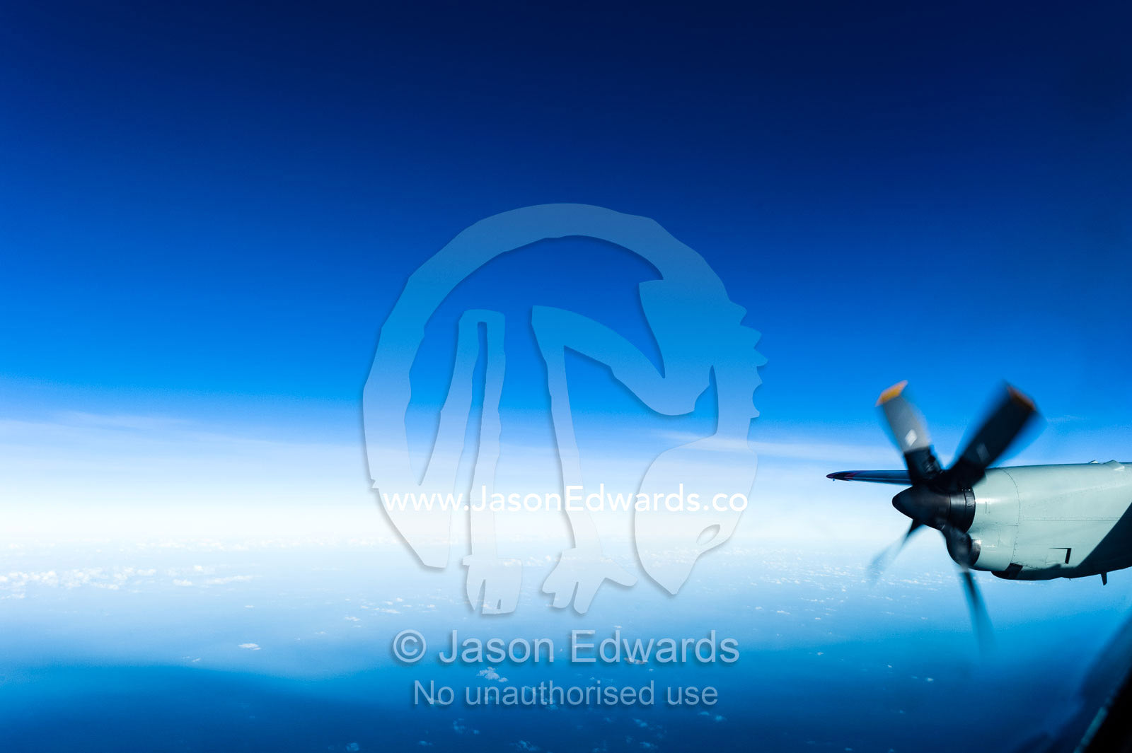 The propeller of a US Air force Hercules in flight. Ross Sea, Antarctica.