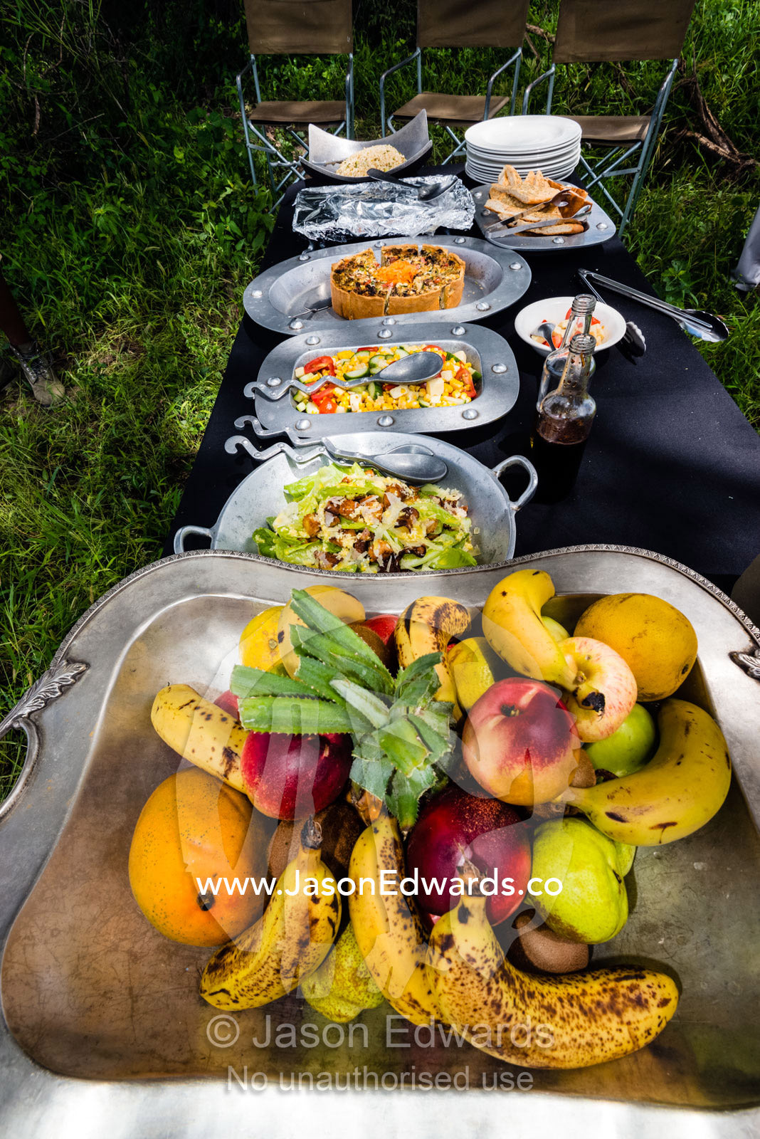 Fresh fruit and salad served to guests on safari. Duba Plains Camp, Ngamiland West, Botswana.