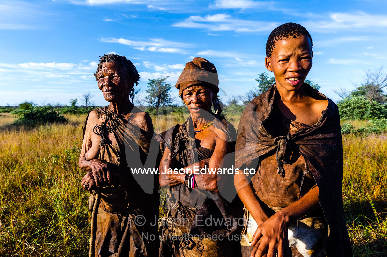 Three generations of women in a San Bushmen family. Kalahari Desert, Botswana.