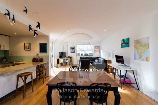 A dining table in an inner city rental apartment. Carlton, Melbourne, Victoria, Australia.