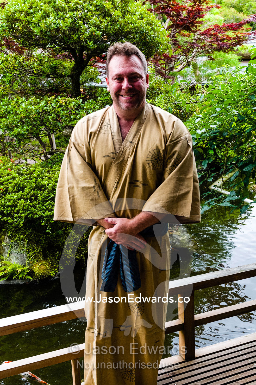 A western man wearing a Japanese yukata. Unryu Onsen, Izu Peninsula, Shizuoka Prefecture, Japan.