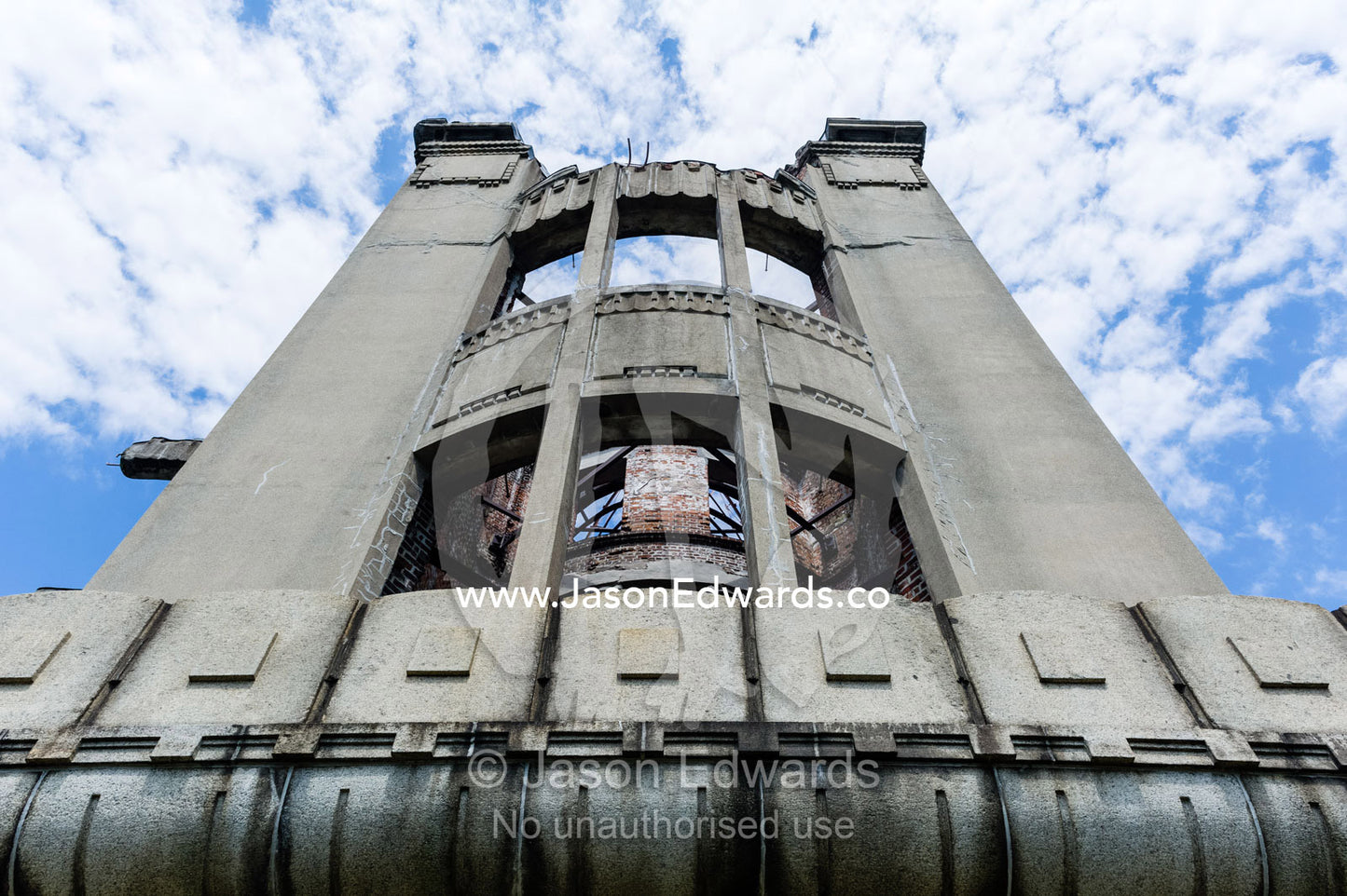 The ruin of the Hiroshima Prefectural Industrial Promotion Hall known as the Atomic Bomb Dome or Genbaku Dōmu. Hiroshima Peace Memorial Park, Hiroshima, Honshu Island, Japan.