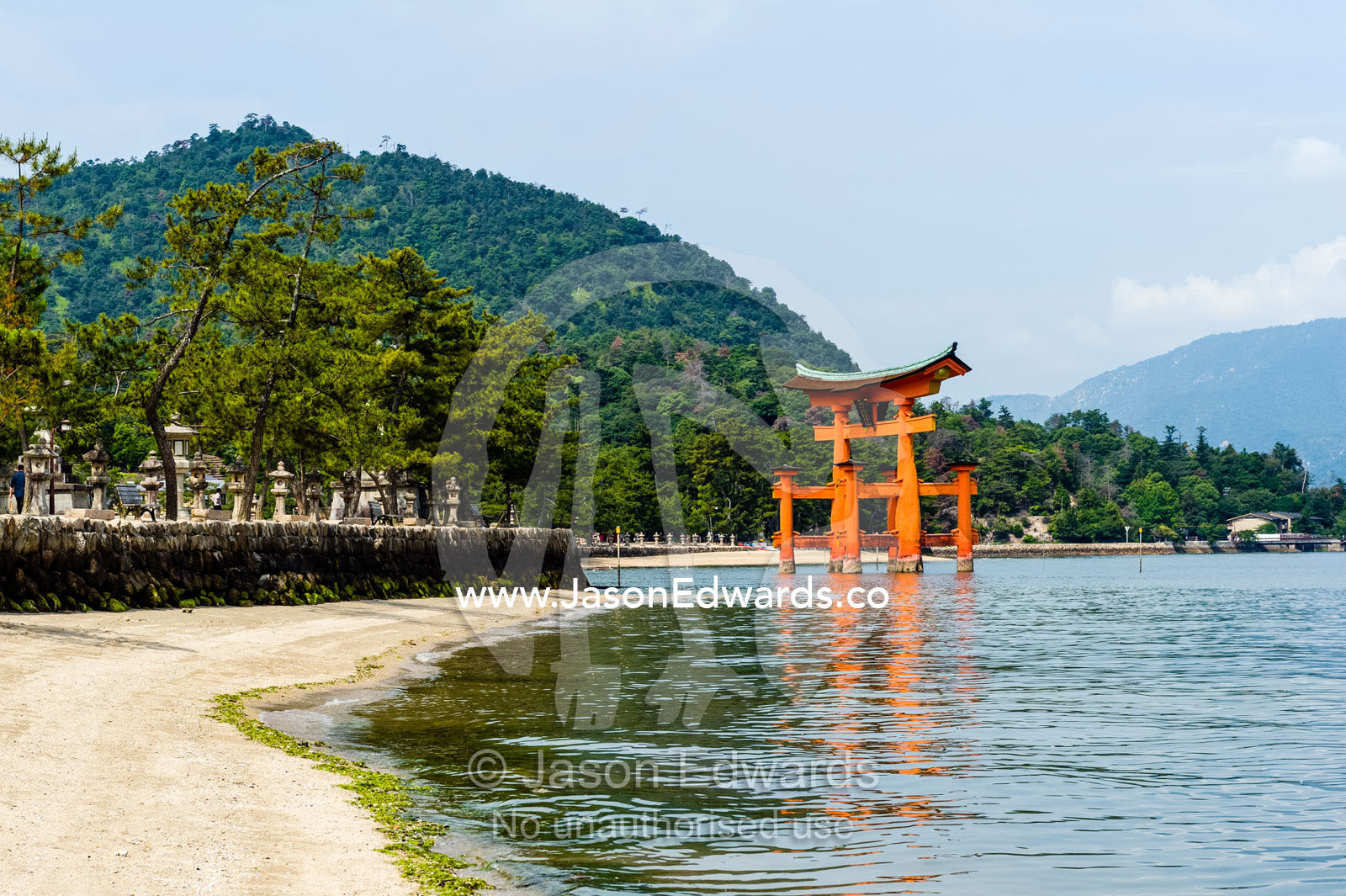 The famous floating torii gate at Itsukushima Shrine is a Ryōbu-style torii. Itsukushima Shrine, Miyajima, Itsukushima Island, Inland Sea of Japan, Hiroshima Bay, Japan.