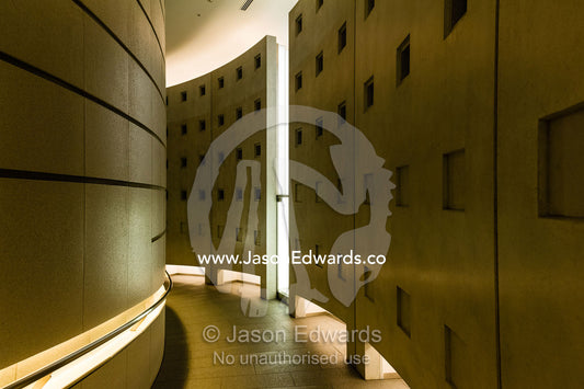 The peaceful circular Hall of Remembrance in the Peace Memorial Hall for Atomic bomb victims. Hiroshima Peace Memorial Park, Hiroshima, Honshu Island, Japan.