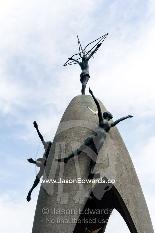 The Children's Peace Monument is a monument for peace to commemorate Sadako Sasaki and the thousands of child victims of the atomic bombing of Hiroshima. Hiroshima Peace Memorial Park, Hiroshima, Honshu Island, Japan.