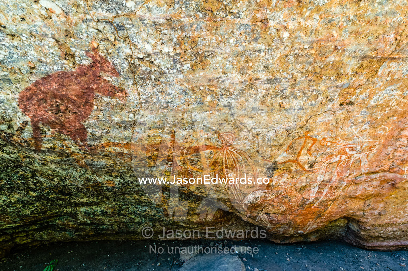 An Aboriginal rock painting art incline gallery featuring a kangaroo. Burrunggui, Nourlangie Rock, Arnhem Land, Kakadu National Park, Northern Territory, Australia.