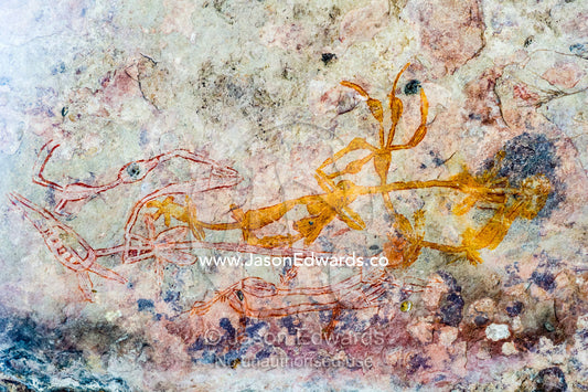 An Aboriginal rock painting art gallery featuring Mimi art and spirit ancestors. Ubirr, Kakadu National Park, Northern Territory, Australia.