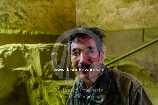 The exhausted face of a labourer working in an ancient henna mill. Yazd, Yazd Province, Islamic Republic of Iran.