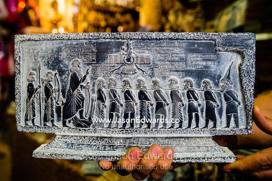 A replica statue of the Behistun Inscription sold in a bazaar. Vakil Bazaar, Shiraz, Islamic Republic of Iran.