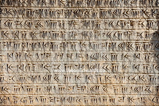 A beautifully preserved cunieform inscription in the Hadish Palace. Persepolis, Shiraz, Fars Province, Islamic Republic of Iran.