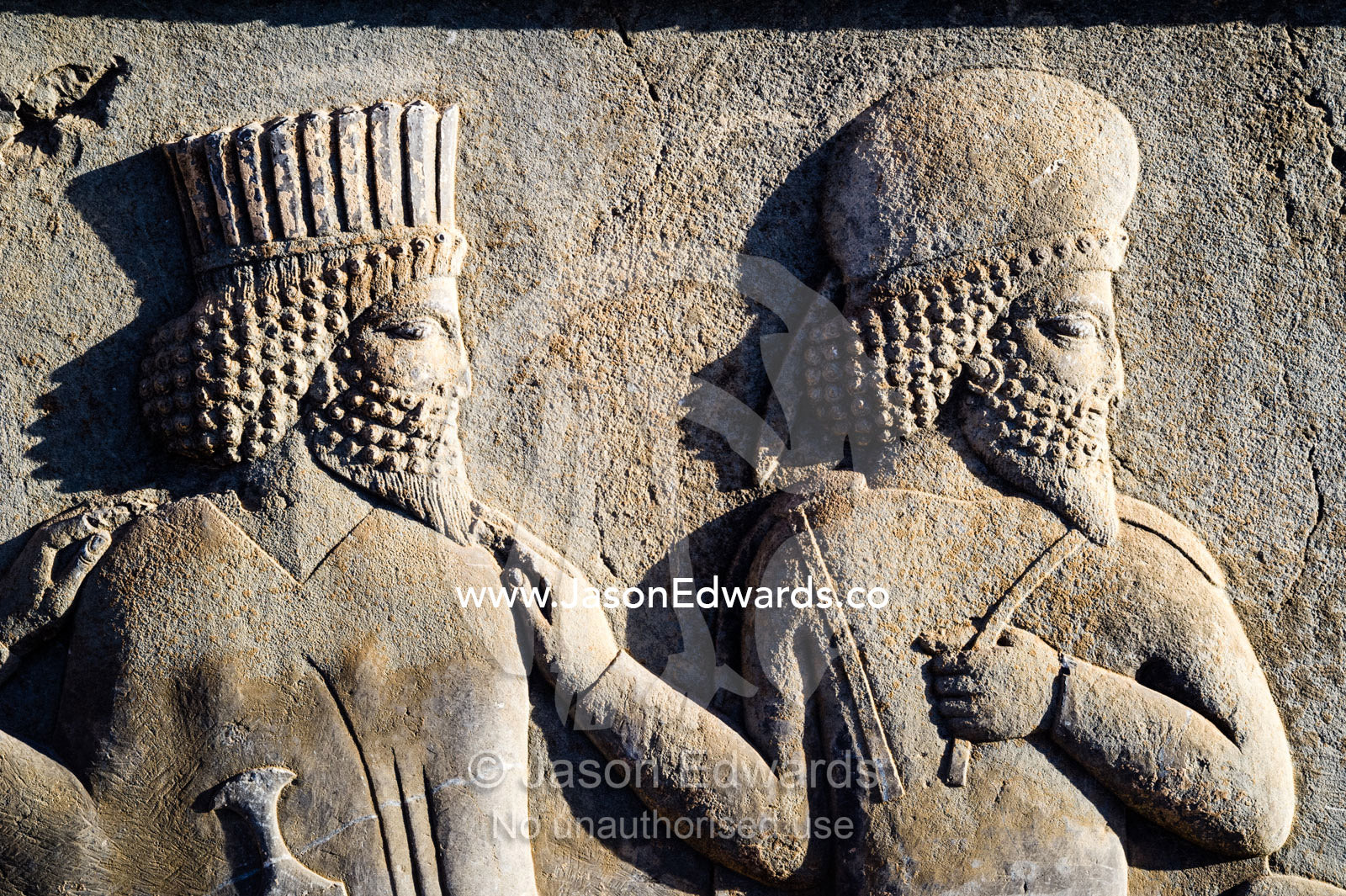 A limestone frieze of Mede and Persian noblemen at Persepolis. Persepolis, Shiraz, Fars Province, Islamic Republic of Iran.