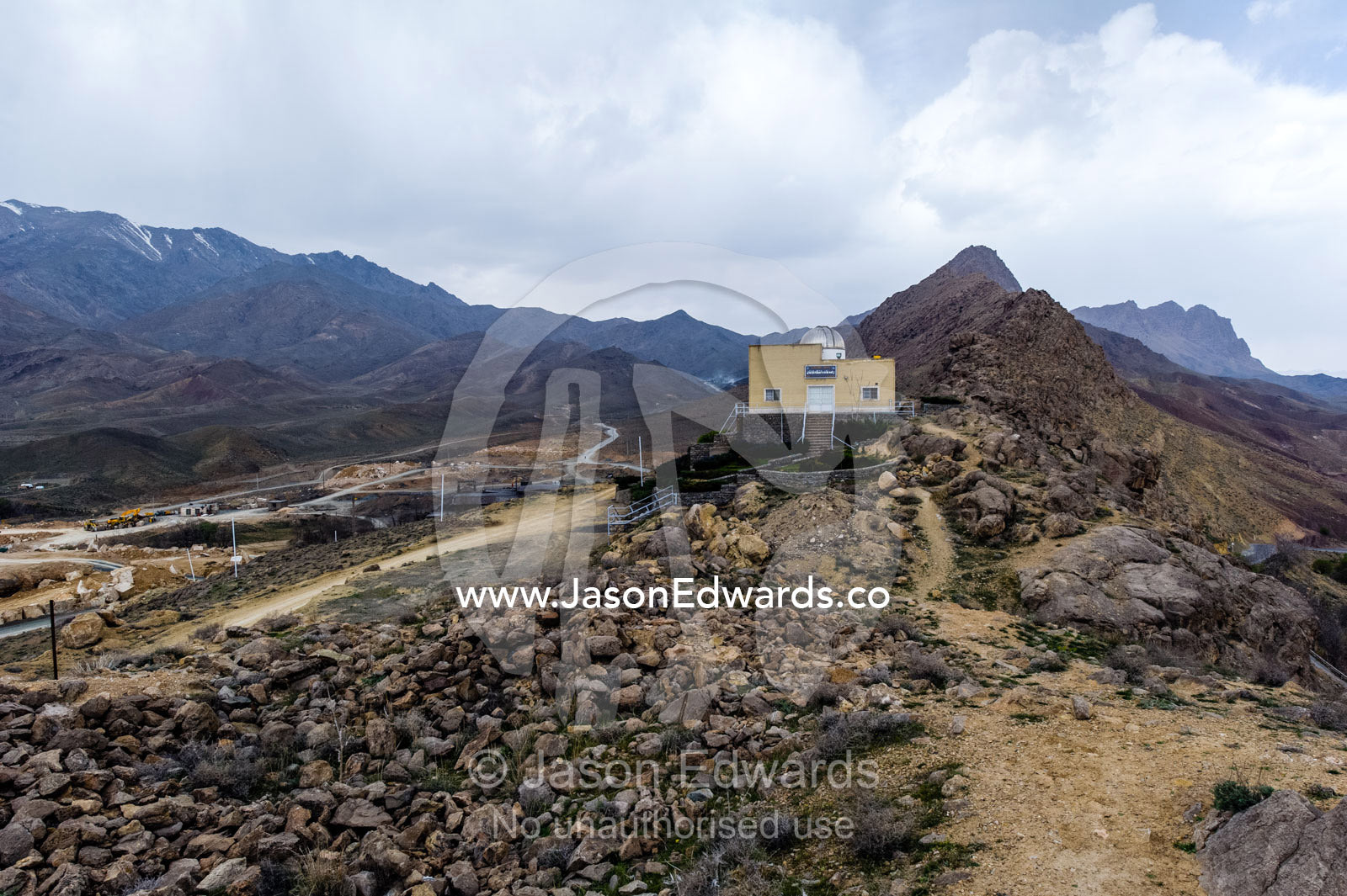 An observatory on a mountaintop in a cold desert. Niasar, Neyasar District, Kashan County, Isfahan Province, Islamic Republic of Iran.