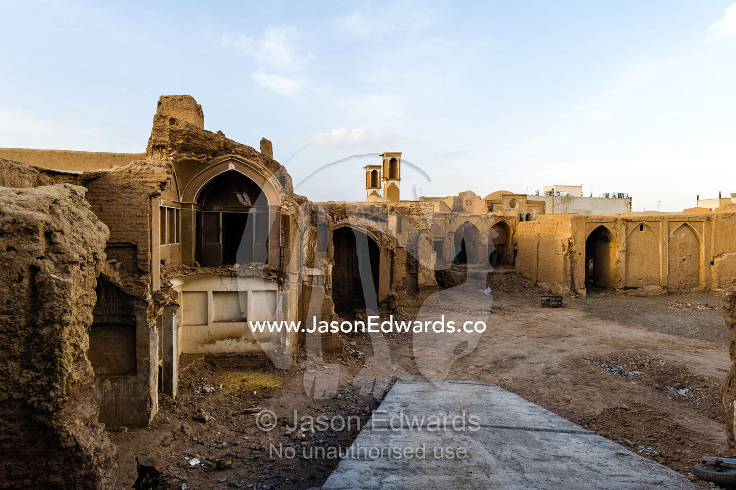The exposed interiors of ancient homes made of sand and mud. Kashan, Isfahan, Islamic Republic of Iran.