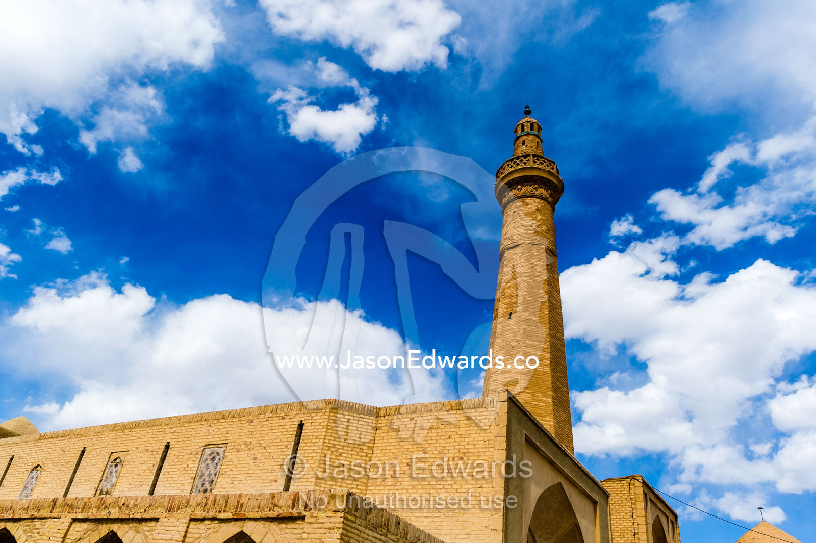The octagonal minaret of Jame Mosque in Nain. Jameh Mosque of Nain, Nain, Nain County, Isfahan Province, Iran.