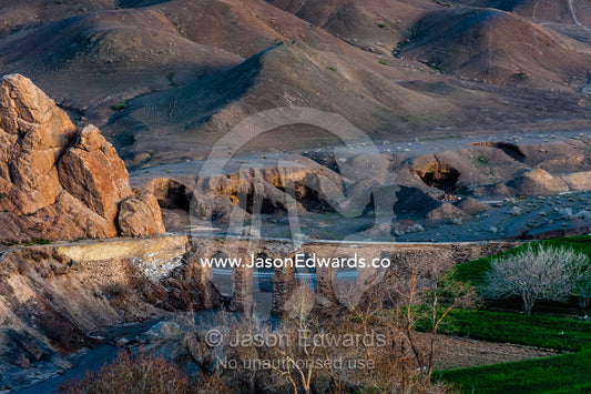 An aquaduct of handmade bricks near ruins of an ancient abandoned village in the desert. Kharanagh, Yazd, Yazd Province, Islamic Republic of Iran.
