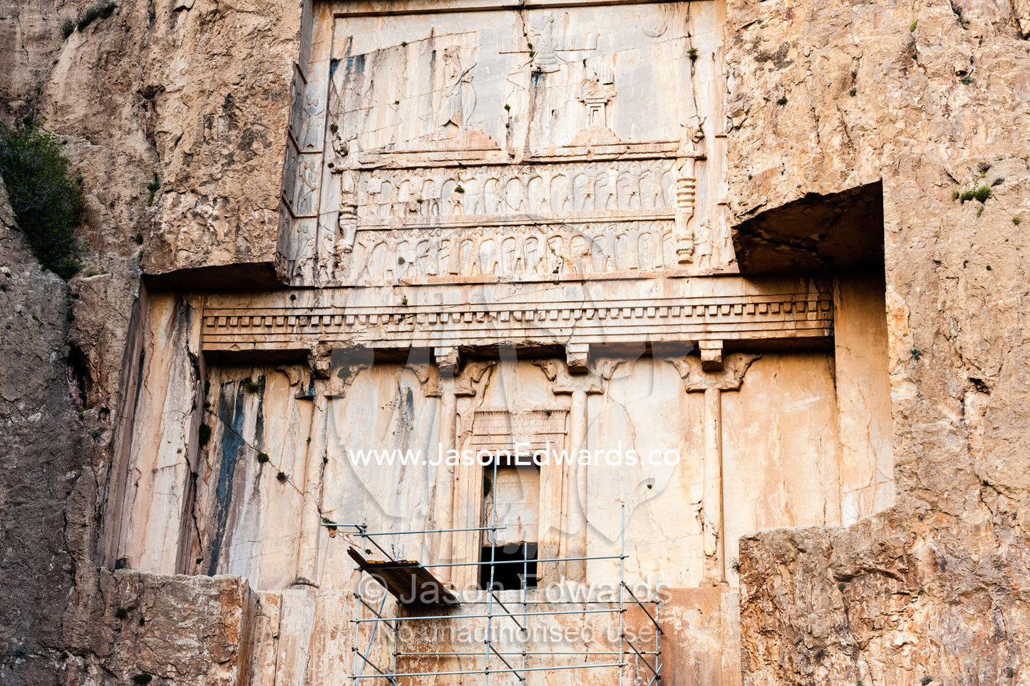 There are four tombs belonging to Achaemenid kings carved from the rock face at the archeological site of Naqsh-e Rustam also known as the Necropolis. Tombs of the Kings, Naqsh-e Rustam, Fars Province, Islamic Republic of Iran.