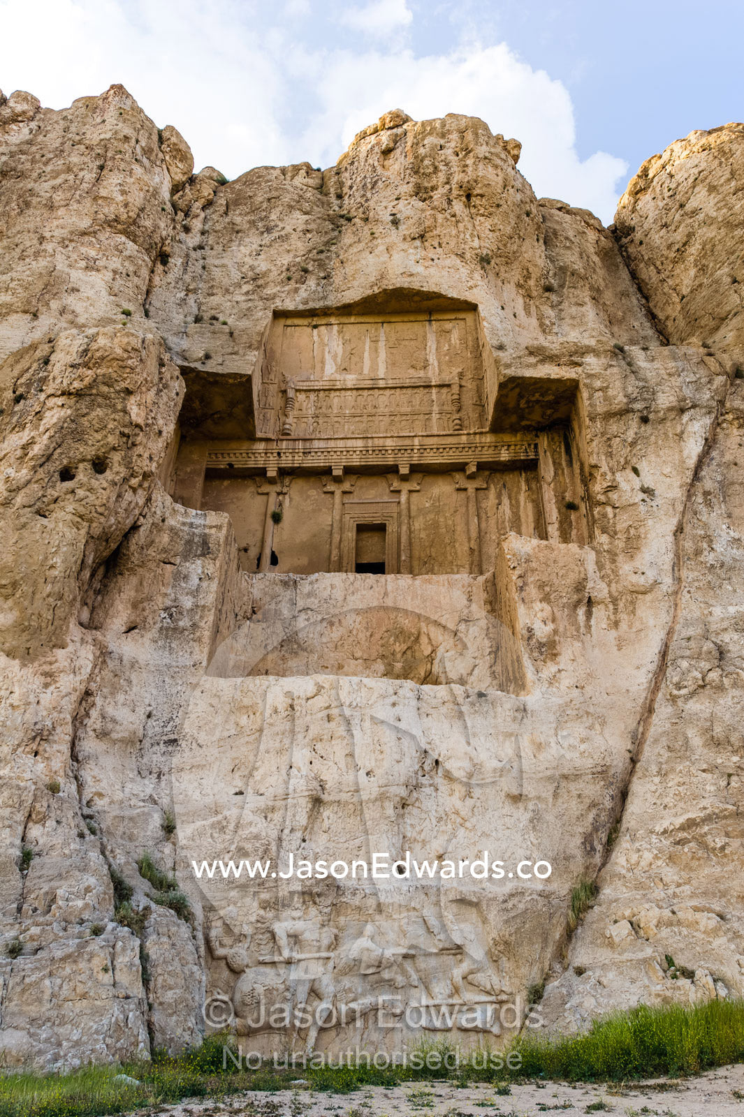 There are four tombs belonging to Achaemenid kings carved from the rock face at the archeological site of Naqsh-e Rustam also known as the Necropolis. Tombs of the Kings, Naqsh-e Rustam, Fars Province, Islamic Republic of Iran.
