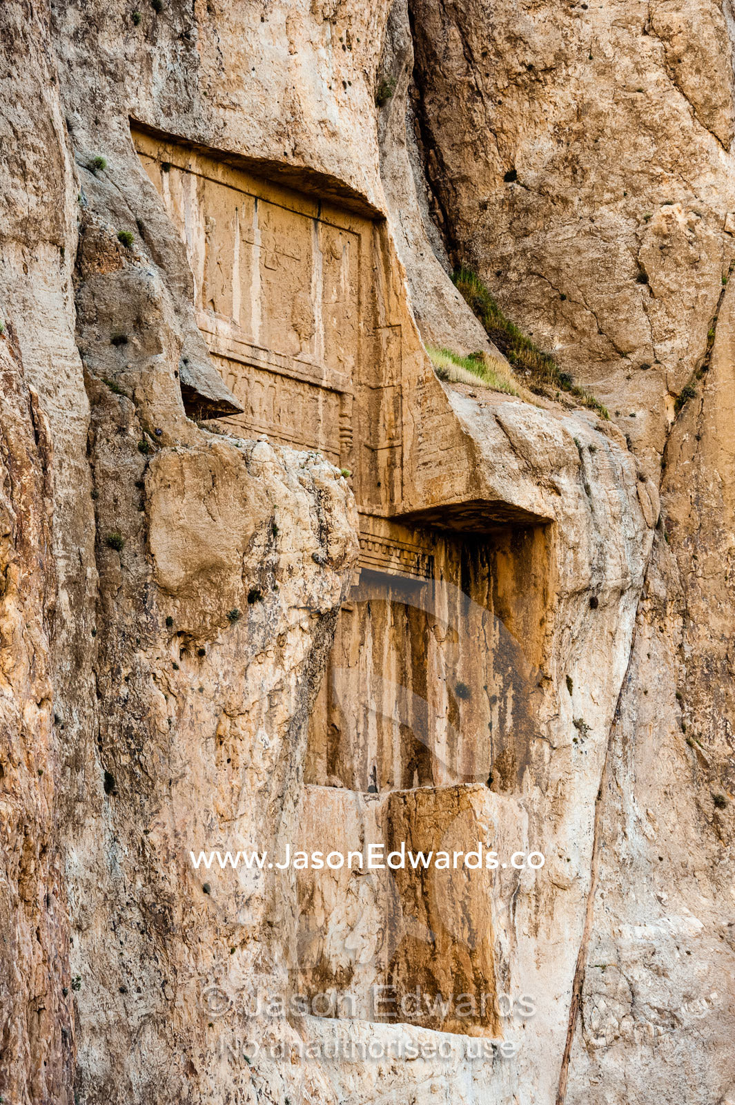 There are four tombs belonging to Achaemenid kings carved from the rock face at the archeological site of Naqsh-e Rustam also known as the Necropolis. Tombs of the Kings, Naqsh-e Rustam, Fars Province, Islamic Republic of Iran.