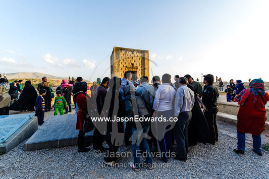 Iranian tourists visit the four tombs belonging to Achaemenid kings carved from the rock face at the archeological site of Naqsh-e Rustam also known as the Necropolis. Tombs of the Kings, Naqsh-e Rustam, Fars Province, Islamic Republic of Iran.