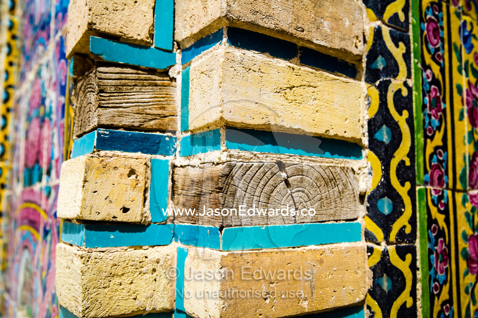 Pieces of timber sandwiched between archway bricks give flexibility to the structure during earthquakes. Nasir ol Molk Mosque, Shiraz, Fars Province, Islamic Republic of Iran.
