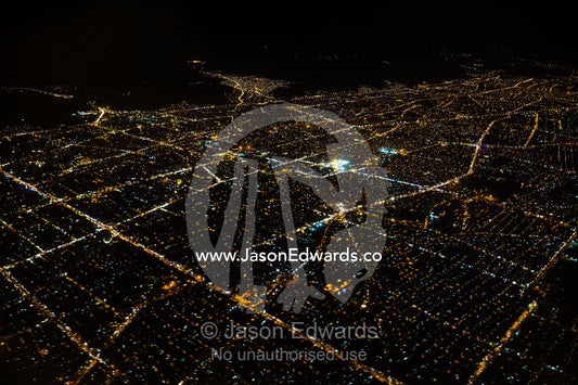 An aerial view of the city lights of Tehran. Tehran, Tehran Province, Islamic Republic of Iran.