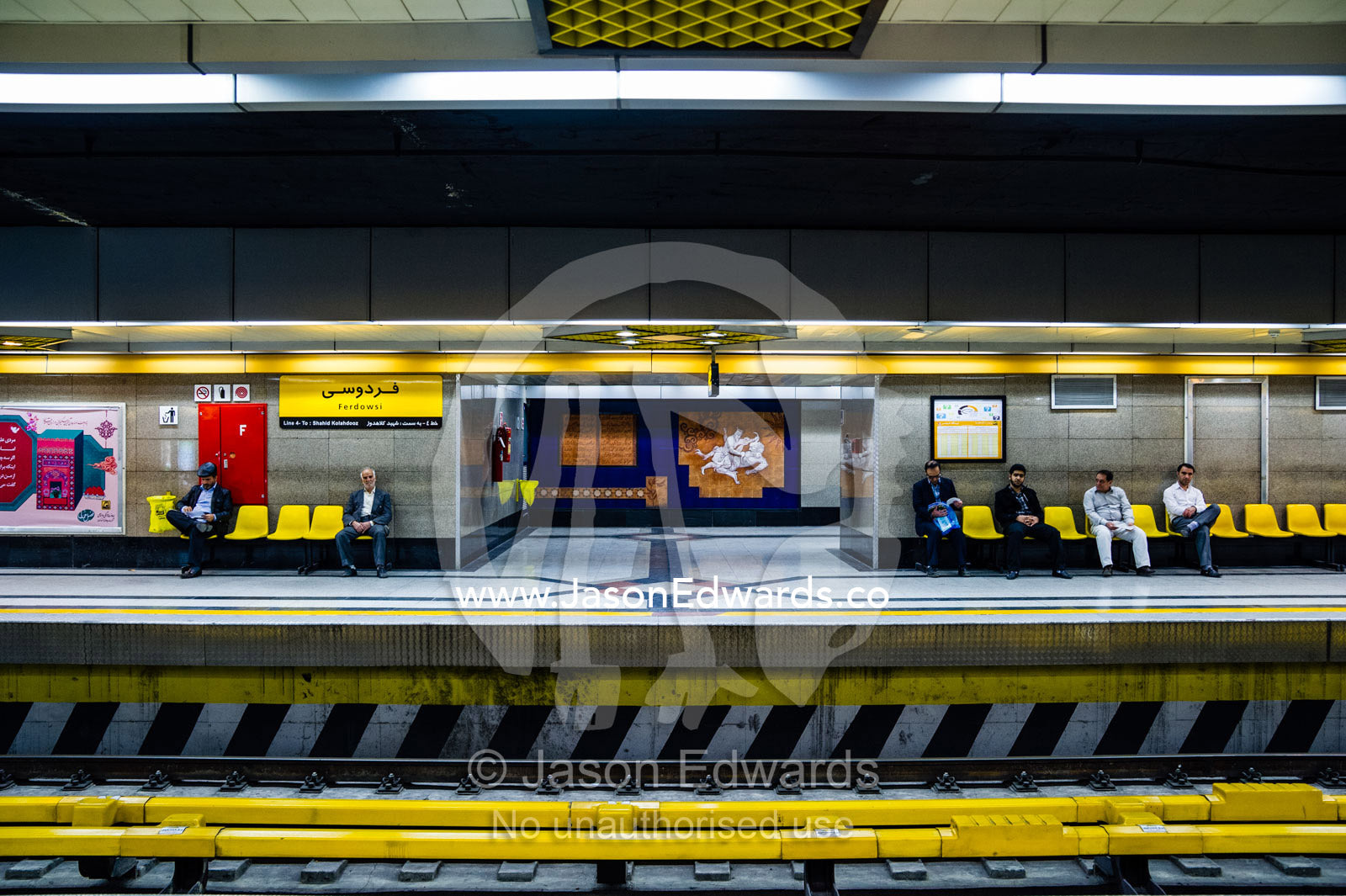 A train platform in a railway subway system beneath Tehran. Tehran, Tehran Province, Islamic Republic of Iran.