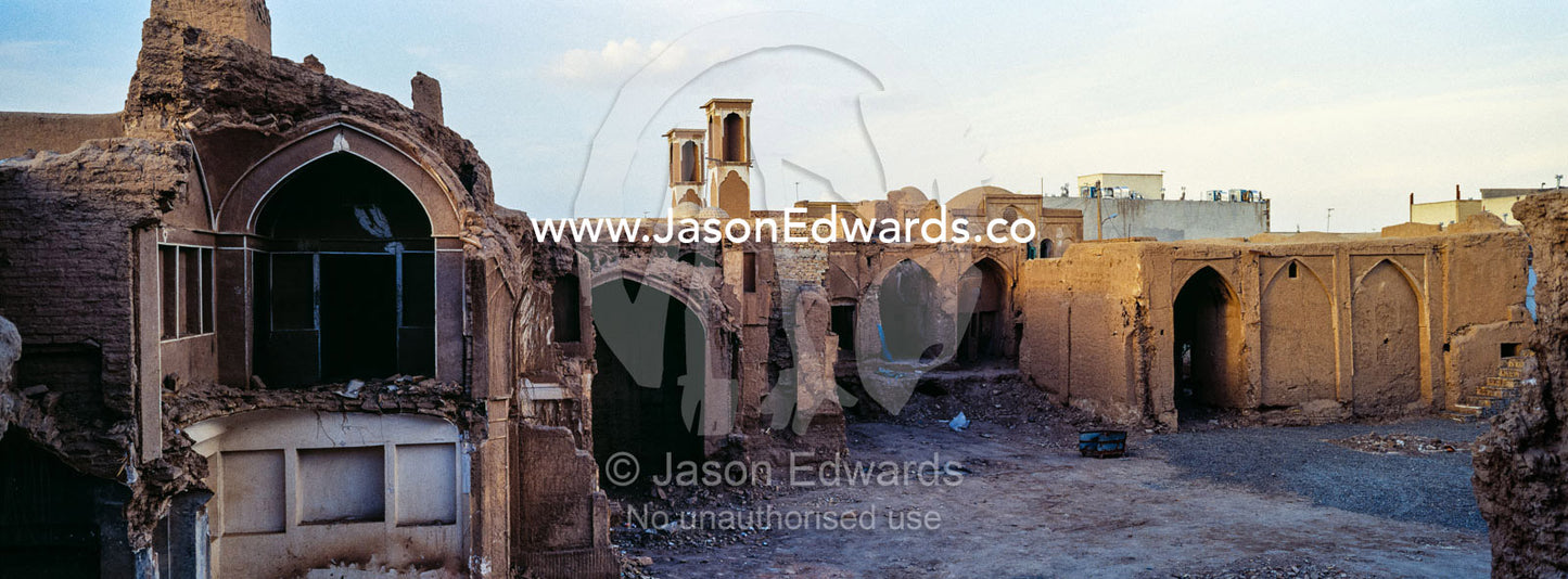 The exposed interiors of ancient homes made of sand and mud. Kashan, Isfahan, Islamic Republic of Iran.