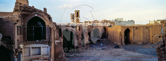 The exposed interiors of ancient homes made of sand and mud. Kashan, Isfahan, Islamic Republic of Iran.
