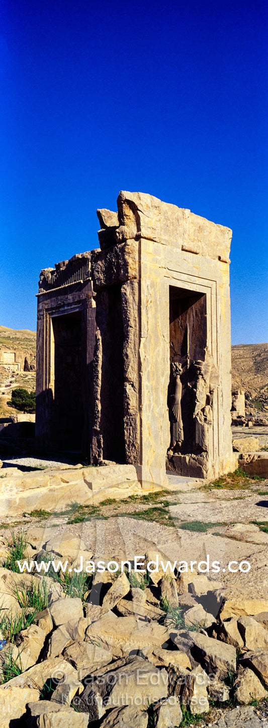An enormous stone palace gate in Persepolis. Persepolis, Shiraz, Fars Province, Islamic Republic of Iran.