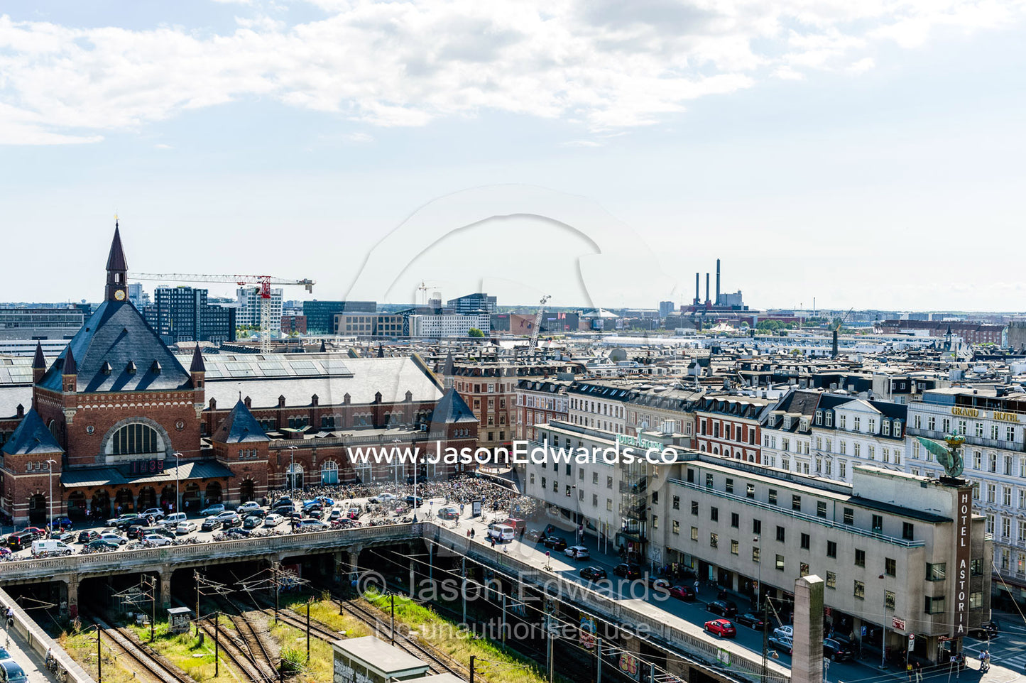An aerial view of the Copenhagen Central Train Station. Copenhagen, Denmark.