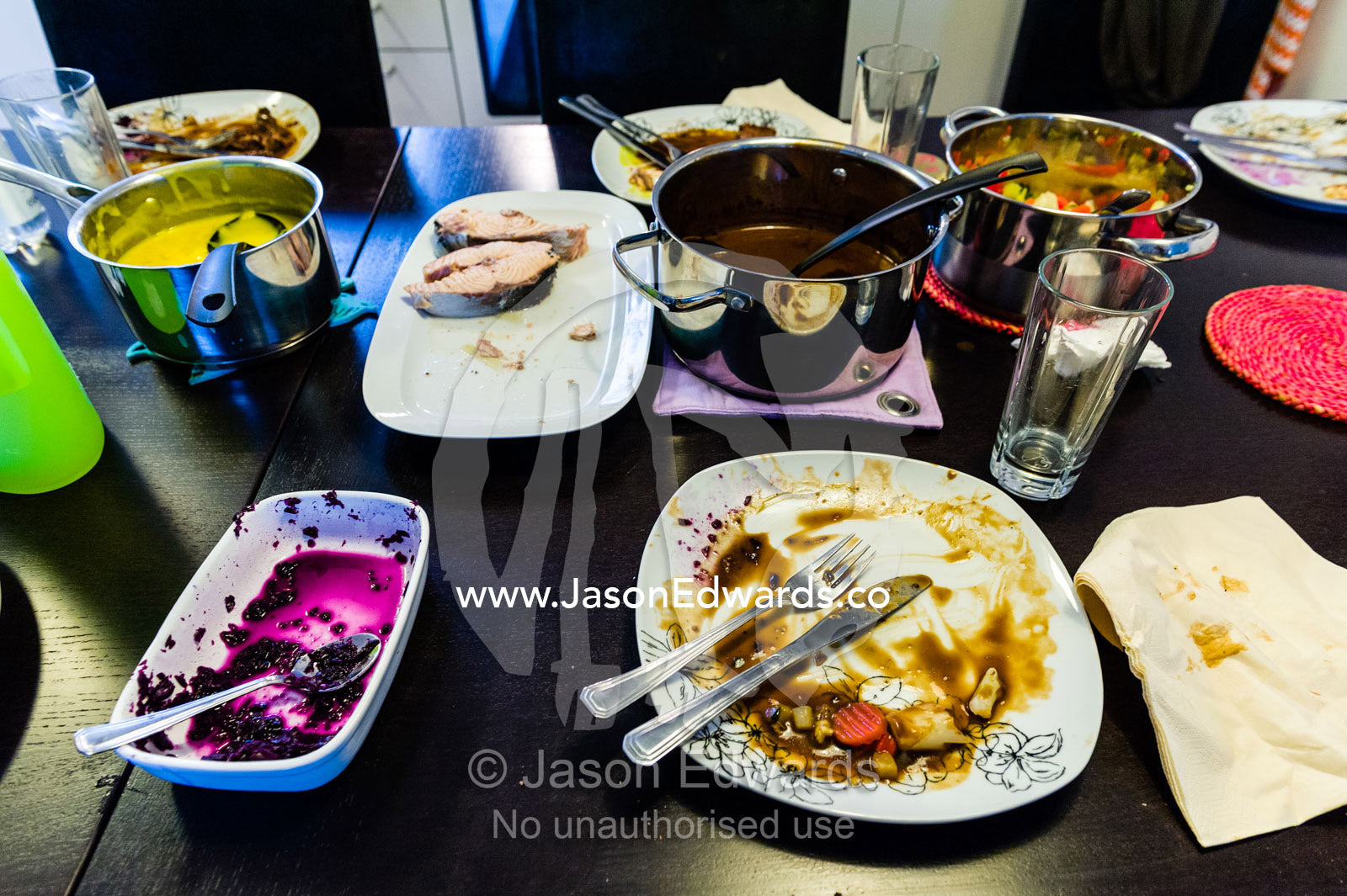 The remains of a traditional Greenland meal of reindeer, fish and vegetables. Kangaamiut, Gammel Sukkertoppen, Qeqqata Municipality, Greenland.