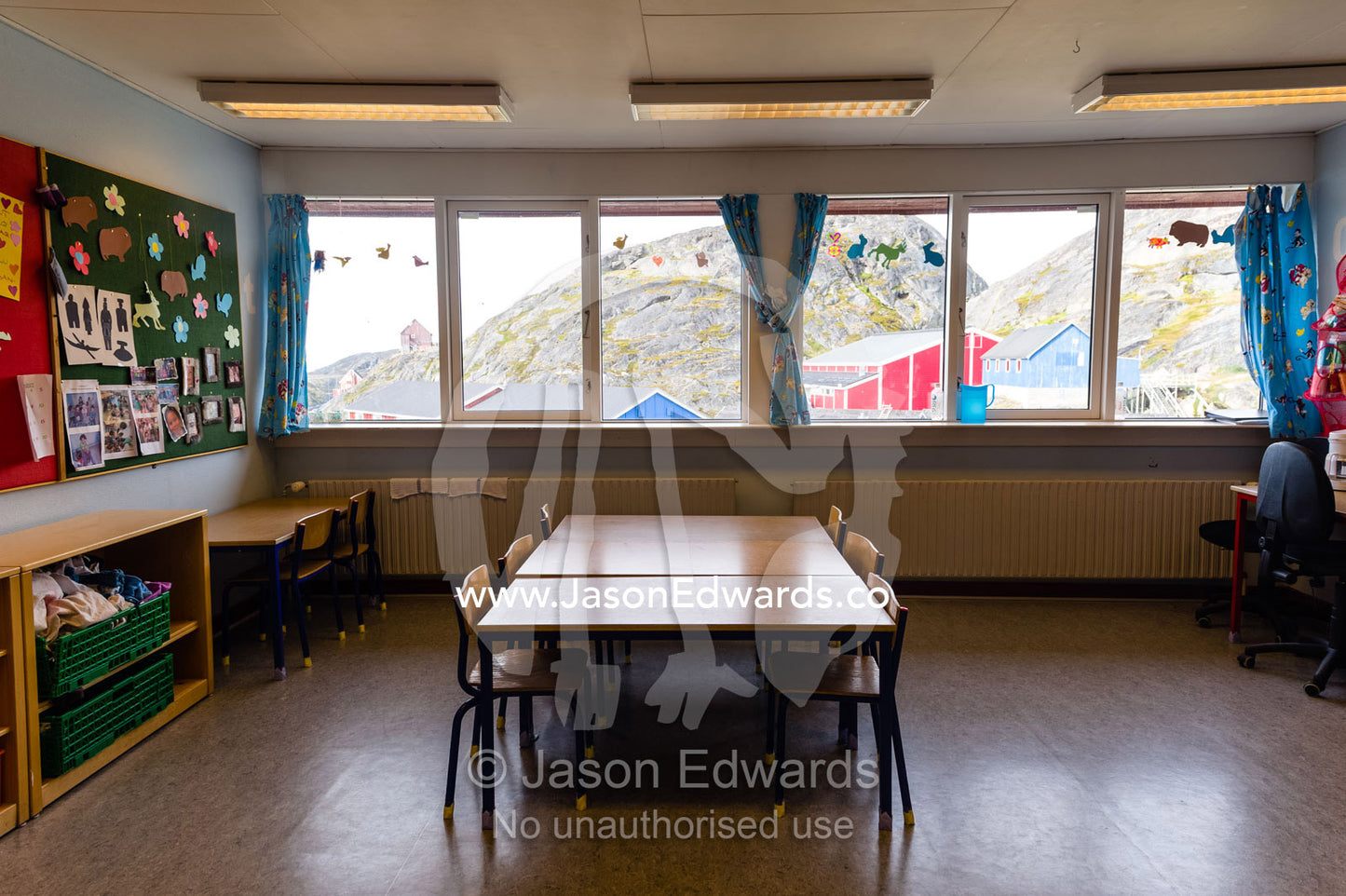 A classroom in an elementary school in the arctic. Kangaamiut, Gammel Sukkertoppen, Qeqqata Municipality, Greenland.