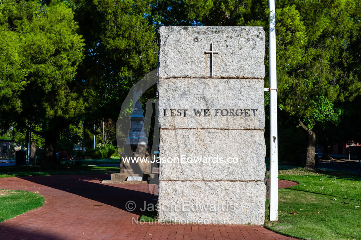 Lest we forget, a memorial for soldiers lost in WWI in a rural town garden. Narrandera, New South Wales, Australia.