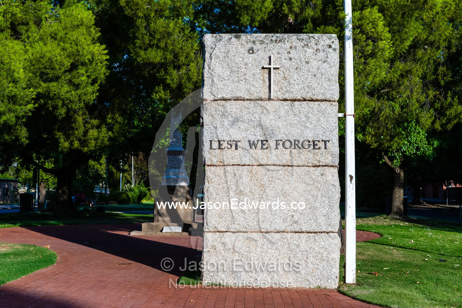 Lest we forget, a memorial for soldiers lost in WWI in a rural town garden. Narrandera, New South Wales, Australia.
