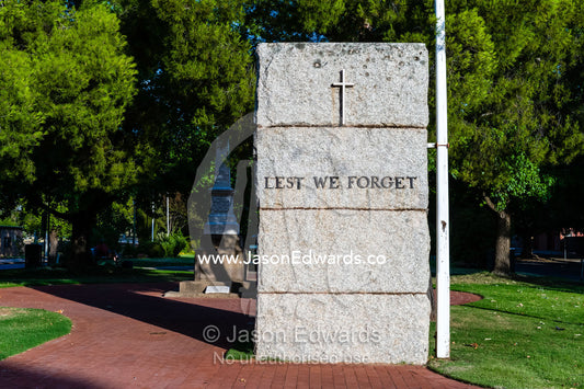 Lest we forget, a memorial for soldiers lost in WWI in a rural town garden. Narrandera, New South Wales, Australia.