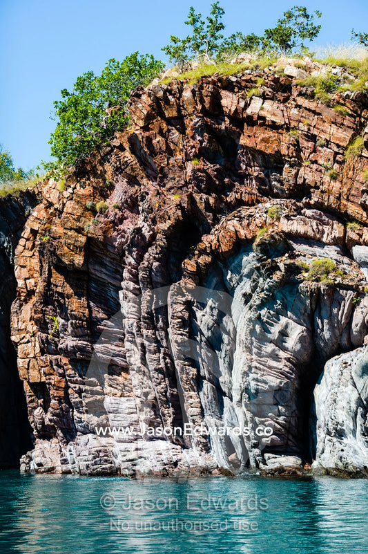 A series of sandstone Anticlines where folds in the rock happen under pressure. Nares Point, Cockatoo Island, Yampi Sound, Buccaneer Archipelago, Kimberley Coast, Western Australia, Australia.