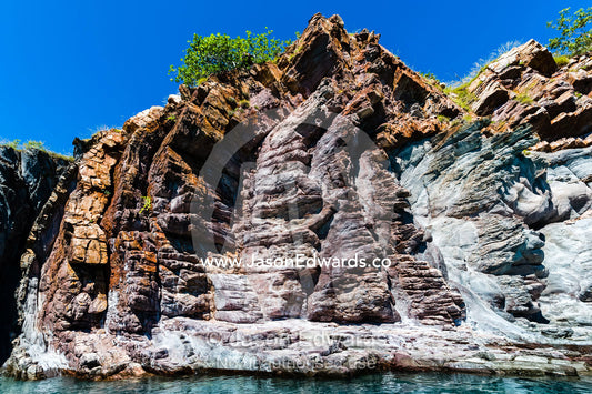 A series of sandstone Anticlines where folds in the rock happen under pressure. Nares Point, Cockatoo Island, Yampi Sound, Buccaneer Archipelago, Kimberley Coast, Western Australia, Australia.